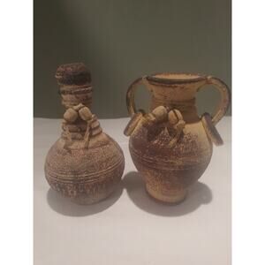 Rustic Mediterranean Pottery Vase Set Amphora Decor Distressed Tuscan Style